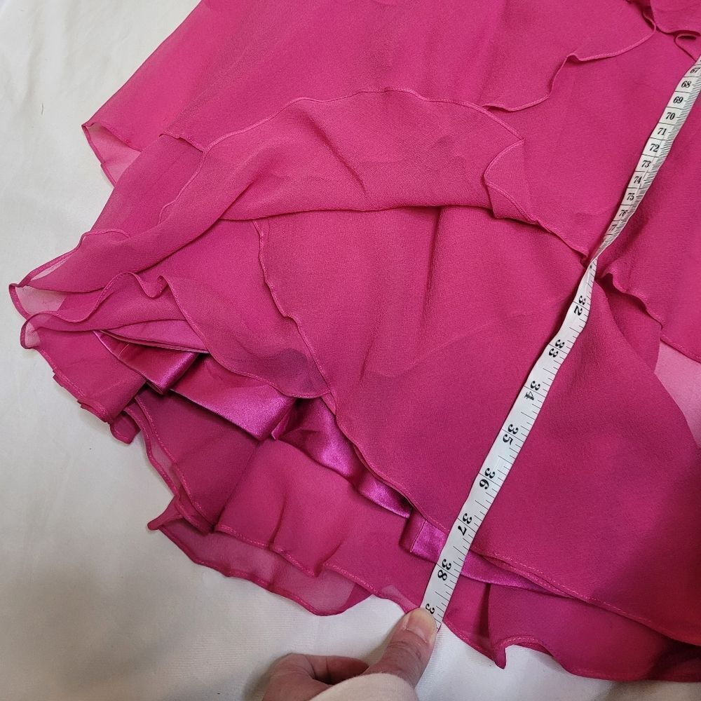VINTAGE 90s magenta barbiecore tiered silk spaghetti strap formal dress M - Picture 11 of 12